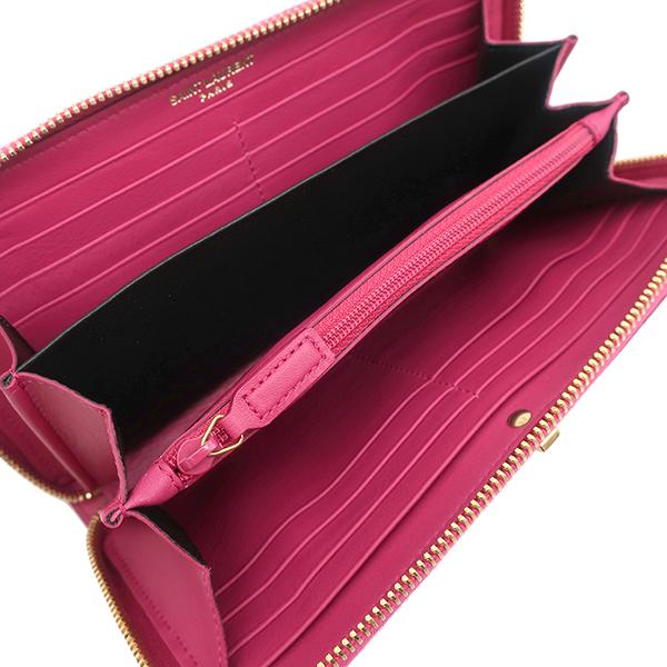 サンローラン 長財布 ラウンドファスナー Yライン ピンクベージュ 付属品完備 SAINT LAURENT サンローラン 長財布 LIGNE Y レザー ピンク Yライン