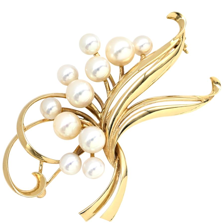 ブローチ パール ゴールド 真珠 フラワーモチーフ 750AU 18K