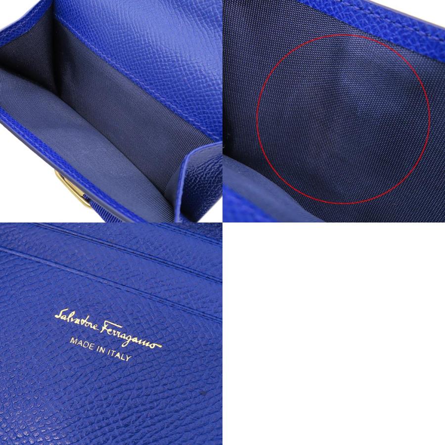 サルヴァトーレ・フェラガモ Salvatore Ferragamo 二つ折り財布 ヴァラ リボン レザー ブルー ゴールド金具 青 コンパクトウォレット 22A926【中古】 FERRAGAMO（フェラガモ） サルヴァトーレ・フェラガモ 二つ折り財布