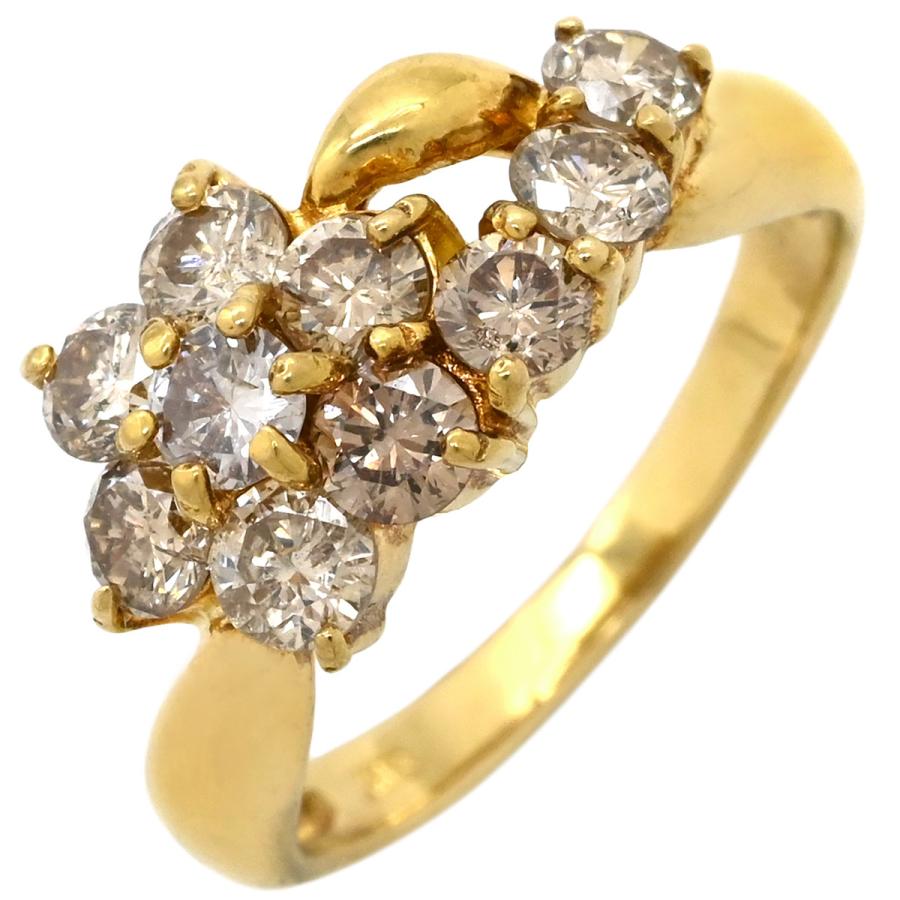 Au750 天然ダイヤモンド リング リング 指輪 ダイヤ 1.0ct ゴールド YG Au750 18K 18金 10P 10石 10粒