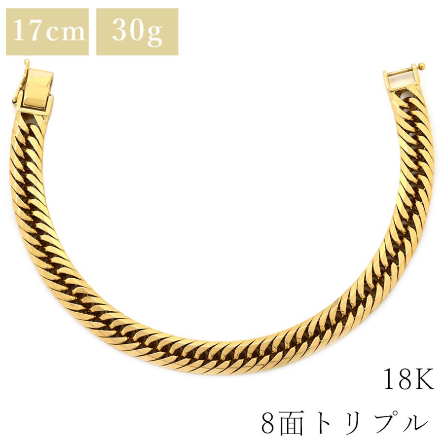 喜平 ブレスレット K18 18金 17.8cm 30.3g 8面 トリプル K18YG
