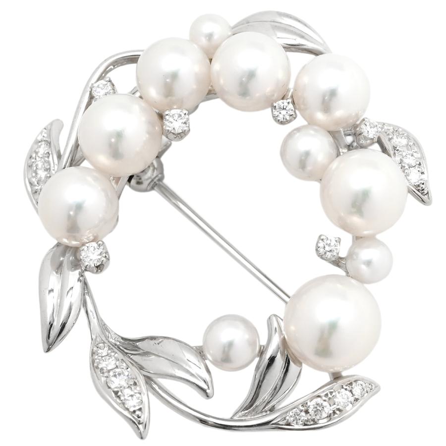 ミキモト ブローチ パール ダイヤ ゴールド ホワイトゴールド Au750