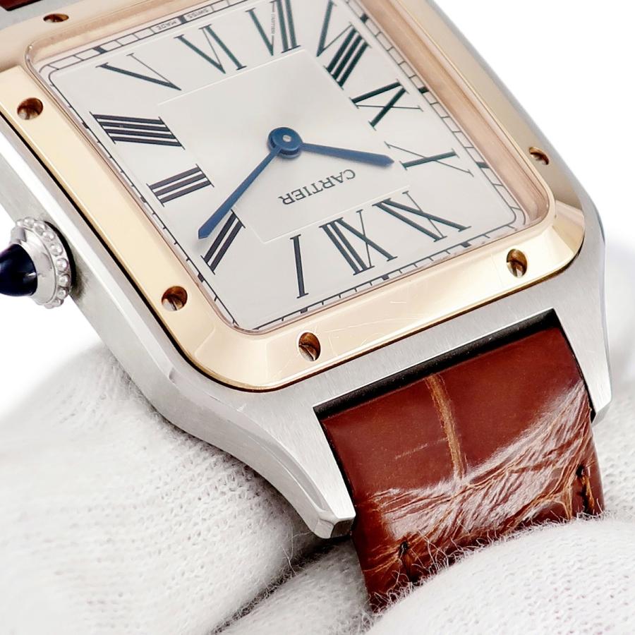 カルティエ Cartier 腕時計 サントスデュモンLM W2SA0011 スクエア サンレイ シルバー文字盤 ローマンインデックス ブラック アリゲーターレザーベルト SS K18PG クオーツアナログ 【箱・保付き】 【中古】 SANTOS DE CARTIER 【3年保証】 カルティエ サントス デュモン LM