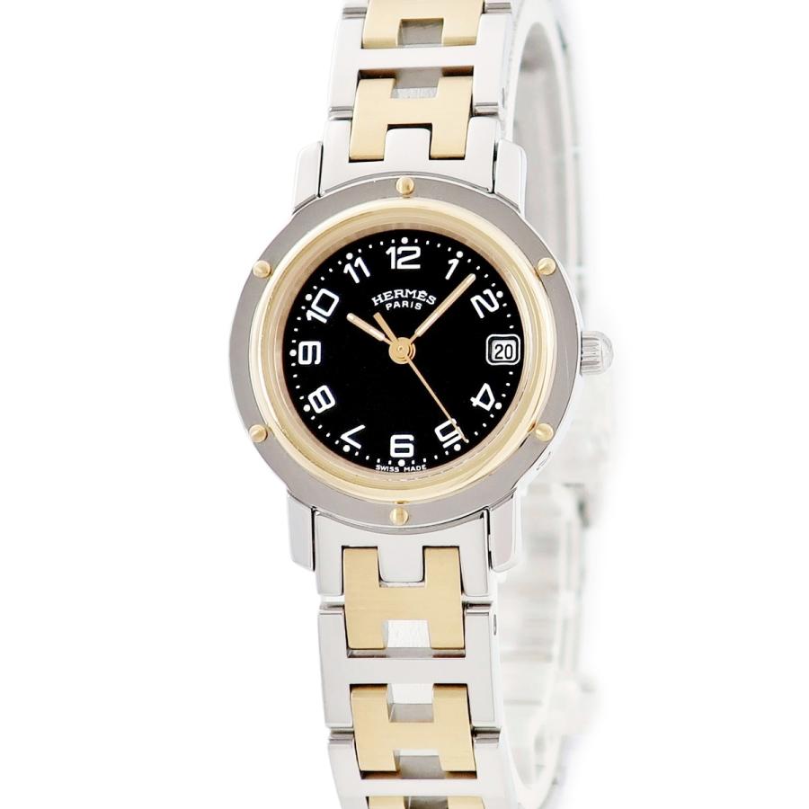 す*こ様 HERMES エルメス　　レディース　クリッパー　コンビ　黒文字盤　デ HERMES（エルメス） 【3年保証】 クリッパー CL4.220 GP×SS コンビ