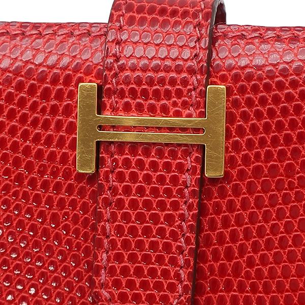 エルメス 長財布 ベアンクラシック リザード レッド ルージュヴィフ 赤 二つ折り財布 □G刻印の画像