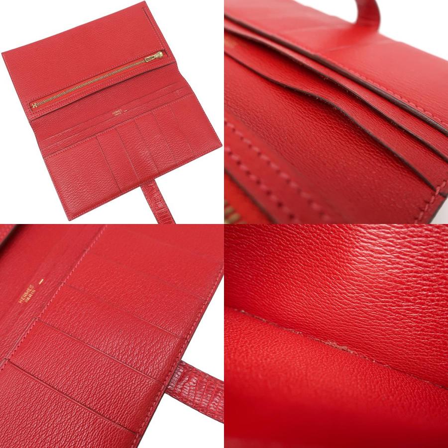 エルメス 長財布 ベアンクラシック リザード レッド ルージュヴィフ 赤 二つ折り財布 □G刻印の画像