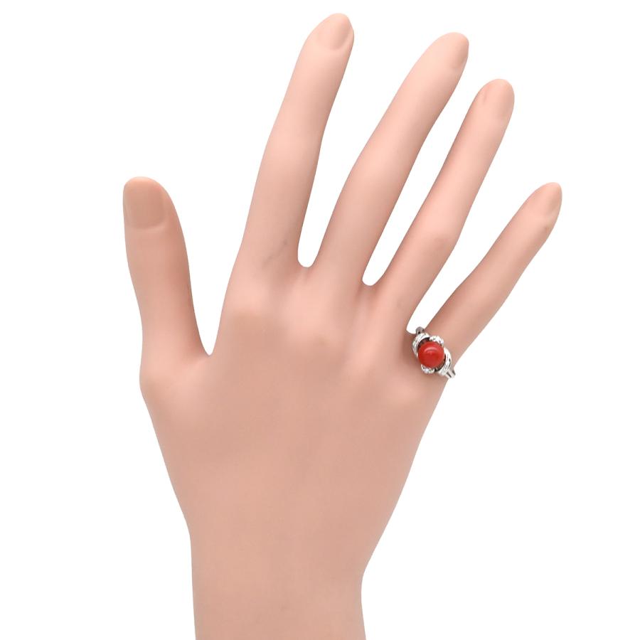 Pt900 プラチナ 珊瑚 ダイヤモンド リング サンゴ 約10.8mm 0.14ct 約 