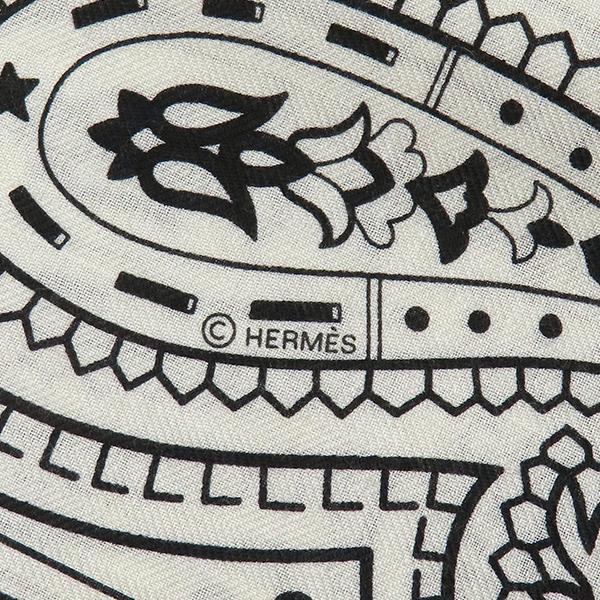 エルメス　ホワイト パターン入り ストール HERMES（エルメス） ストール カレ140 カレ140 カレジェアン カシミヤ