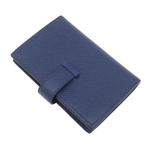 エルメス HERMES 二つ折り財布 ベアンミニ ヴォーエプソン ブルーネイビー シルバー金具 紺 コンパクト K刻印(2025年製) 【箱】【中古】 HERMES（エルメス） 二つ折り財布 ベアン ベアンミニ ヴォーエプソン