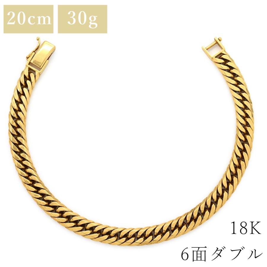 喜平 ブレスレット K18 18金 20.3cm 30.3g 6面 ダブル W K18YG 