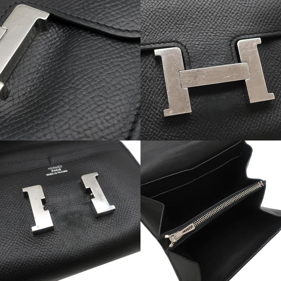 エルメス HERMES 二つ折り財布 コンスタンス コンパクト ヴォーエプソン ブラック シルバー金具 黒 コンパクトウォレット □N 【箱】【中古】 HERMES（エルメス） 二つ折り財布 コンスタンス コンスタンス