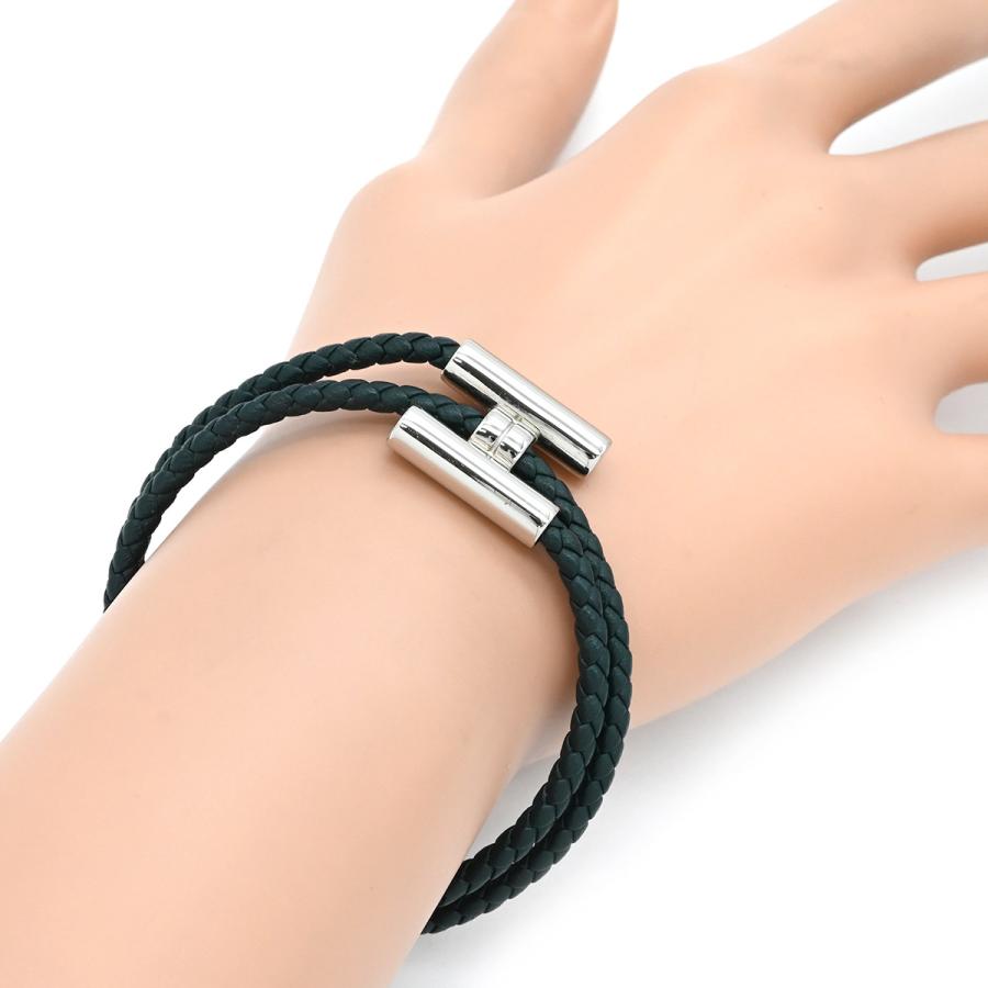 Hermès レザーブレスレット トゥルニ　ネイビー エルメス レザーブレスレット トゥルニ トレッセ T5(18.5cm) シルバー