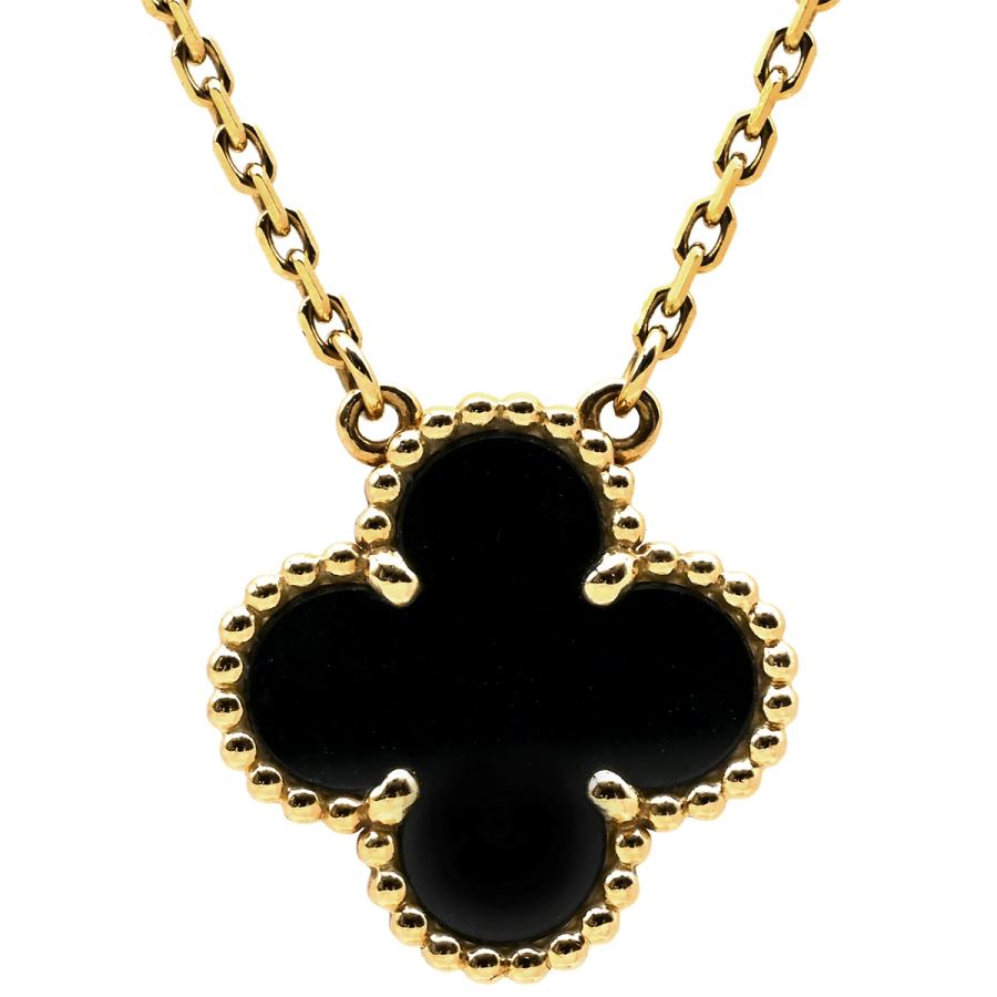 ✨限定・特別価格✨AU750【18K】クローバー型ペンダント【黒メノウ】 アルハンブラ ヴァンクリーフアーペル ネックレス ヴィンテージ