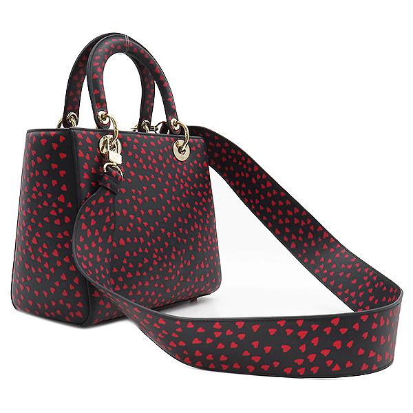 クリスチャン・ディオール Christian Dior 2WAYバッグ レディディオール I LOVE PARIS  レザー ネイビー×レッド ゴールド金具 紺 赤 ハート チャーム 【保存袋】【中古】 Lady Dior クリスチャン・ディオール 2WAYバッグ レディディオール I