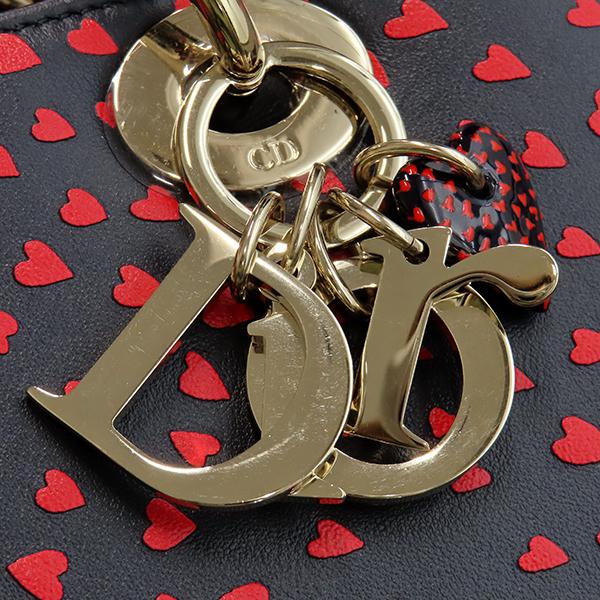 クリスチャン・ディオール Christian Dior 2WAYバッグ レディディオール I LOVE PARIS  レザー ネイビー×レッド ゴールド金具 紺 赤 ハート チャーム 【保存袋】【中古】 Lady Dior クリスチャン・ディオール 2WAYバッグ レディディオール I