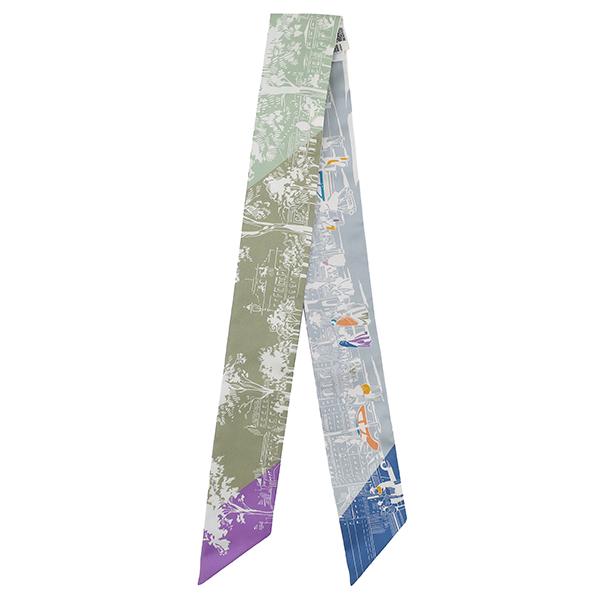 エルメス スカーフ ツイリー ツイリー シルク マルチカラー モーヴ×グリーン×ホワイト 新品 未使用 【ブールヴァールの陰から】 H062910Sの画像