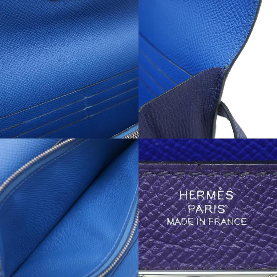 エルメス HERMES 長財布 ケリーウォレット ヴェルソ ヴォーエプソン ブルーアンクル×ブルーゼリージュ シルバー金具 紺 青 C【中古】 HERMES（エルメス） 長財布 ケリーウォレット ケリーウォレット