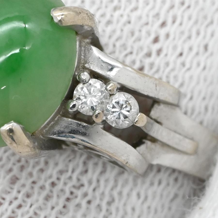 【美品】K18 グリーンストーン リング 指輪 18K 翡翠オーバルカットリング リング 指輪 翡翠 ダイヤモンド グリーン グリーン×ホワイトゴールド