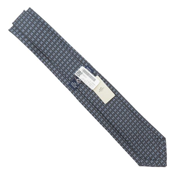 エルメス Herms ネクタイ クラバット 7cm ファソネ H シルク タラサXブルー 紺 青 総柄 H織り バイカラー H柄 新品 未使用 H36322T 01 【箱】【中古】 HERMES（エルメス） ネクタイ クラバット 7cm ファソネ H シルク