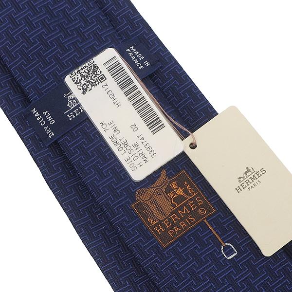 エルメス ネクタイ クラバット 7cm Hディスクレ シルク ネイビー 紺 シルクツイルタイ 紺 総柄 幾何学柄 H DISKRET 新品 未使用 H339374Tの画像