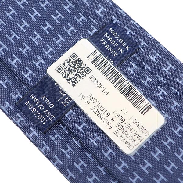 エルメス HERMES ネクタイ クラバット 7cm ファソネ H シルク マリンXブルー 紺 総柄 H織り バイカラー H柄 新品 未使用 H36322T 17 【箱】【中古】 HERMES（エルメス） ネクタイ クラバット 7cm ファソネ H シルク