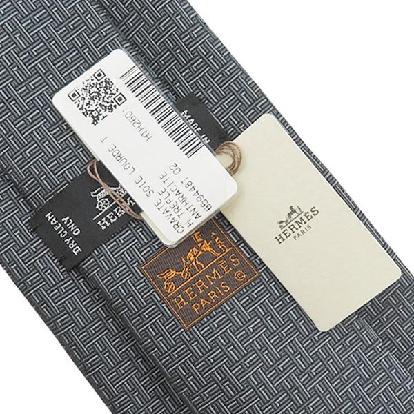 HERMES（エルメス） ネクタイ クラバット 8cm Hトレフル シルク グレー