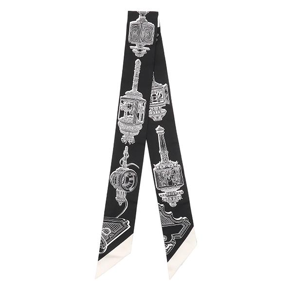 エルメス スカーフ ツイリー ツイリー シルク ブラック 黒 白 新品 未使用 【メルヴェイユーズ ランタン】 H063081Sの画像