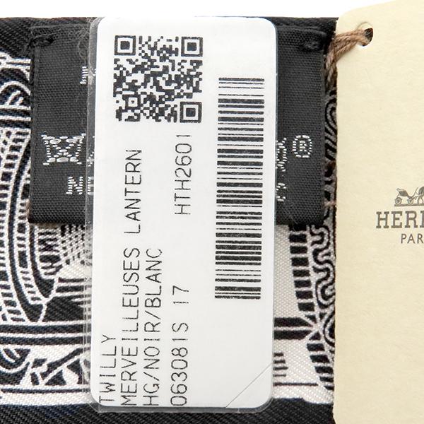 エルメス スカーフ ツイリー ツイリー シルク ブラック 黒 白 新品 未使用 【メルヴェイユーズ ランタン】 H063081Sの画像