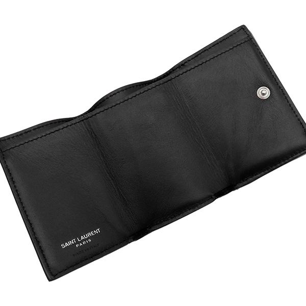 サンローラン ロゴ 三つ折り財布 ミニ財布 折り財布 ブラック 黒 レザー SAINT LAURENT サンローラン 三つ折り財布 YSL ロゴ コンパクト