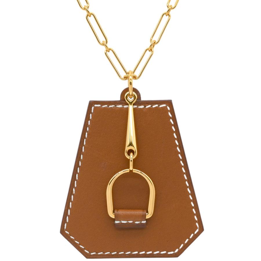 HERMÈS ネックレス ゴールド ブラウン HERMES（エルメス） ネックレス クロシェット エリタージュ レザー