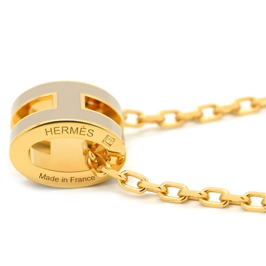 エルメス ネックレス ポップアッシュ ポップアッシュ ミニ ペンダント GP ベージュ マロングラッセ×ゴールド Hモチーフ 新品 未使用の画像