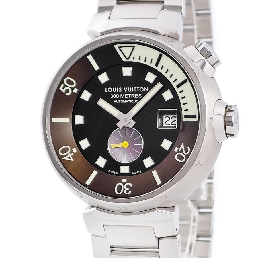 内部点検済 LOUIS VUITTON ルイヴィトン タンブール ダイビング Q1031 スモールセコンド 300m防水 ブラウン ブラック ブラックシェル SS ステンレス 純正ベルト 純正尾錠 メンズ 自動巻き【6ヶ月保証】【腕時計】【中古】 タンブール（LOUIS VUITTON） 【3年保証】 ルイヴィトン タンブール