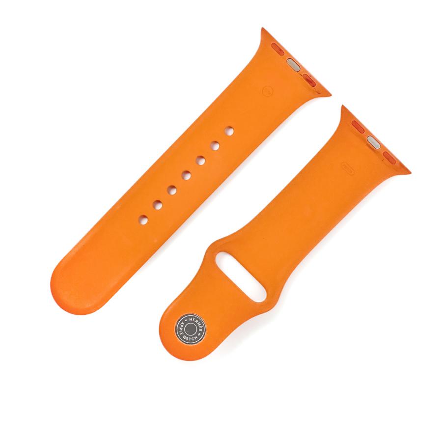 装着僅美品Apple Watch エルメス　オレンジ　スポーツバンド　38/40 HERMES（エルメス） 純正 アップルウォッチ 38 40 41 mm用 ラバー