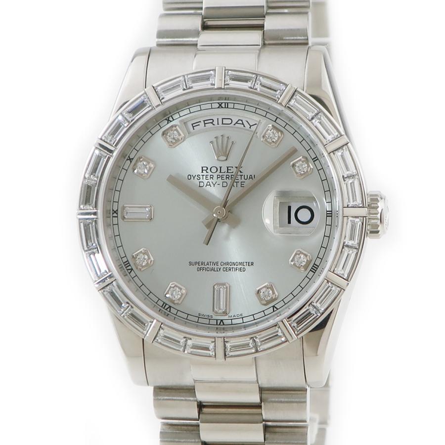 デイデイト ロレックス ROLEX 118366A Pt950無垢 純正バゲットダイヤ アイスブルー M番 メンズ 腕時計 自動巻き 中古 ...