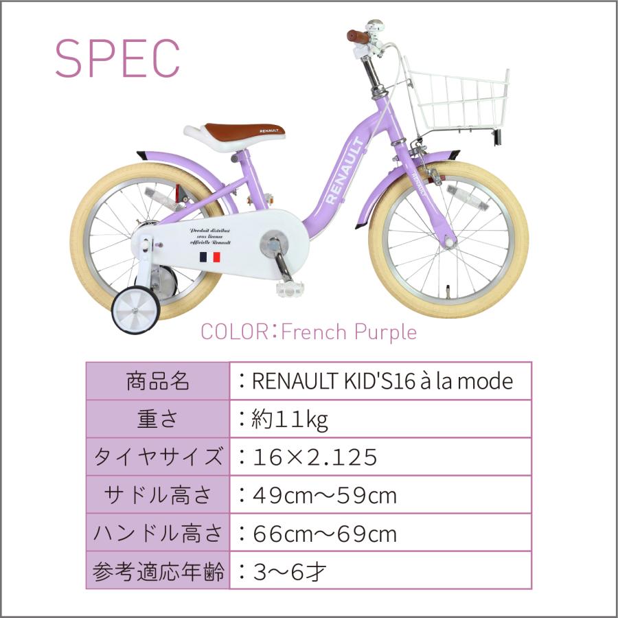 ルノーヘルメットセット RENAULT(ルノー) KID'S16 a la mode 16インチ 子供自転車 泥除け/前カゴ/チェーンカバー/補助輪付き 爆買の画像