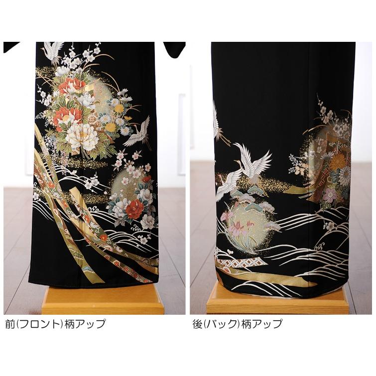 黒留袖　お祝い　結婚式　着物　黒　ゴールド　鶴　帯セット 楽天市場】黒留袖 レンタル フルセット ＜金鶴刺繍牡丹松葉文