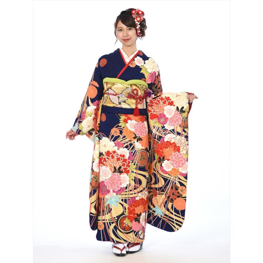 振袖レンタル フルセット8ac444 2月 12月上旬 ゆったりサイズ 着物 結婚式 結納 卒業式 振り袖 ふりそで 着物レンタル 濃紺 古典柄 160cm 173cm 8ac0444 宅配レンタル衣裳アイビス 通販 Yahoo ショッピング