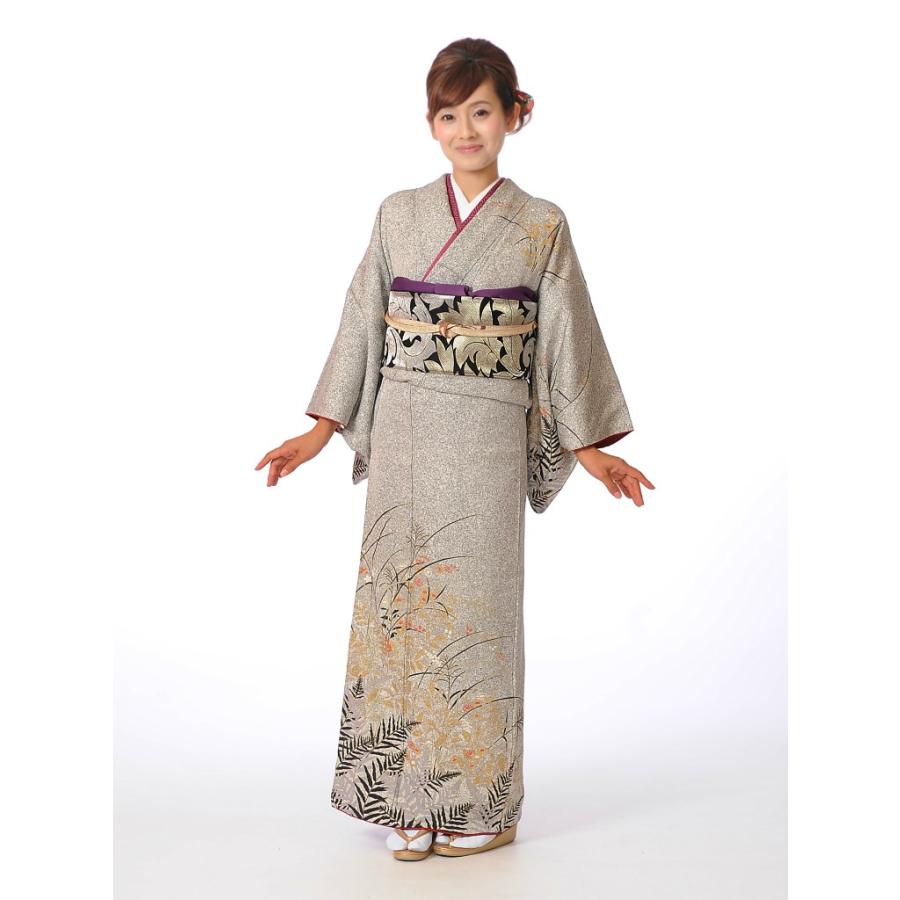 訪問着　フルセット　着物　正絹　シルバーグレー　手刺繍　花　祝い事　O8 訪問着 フルセット 着物 正絹 シルバーグレー 手刺繍 花 祝い事 O8