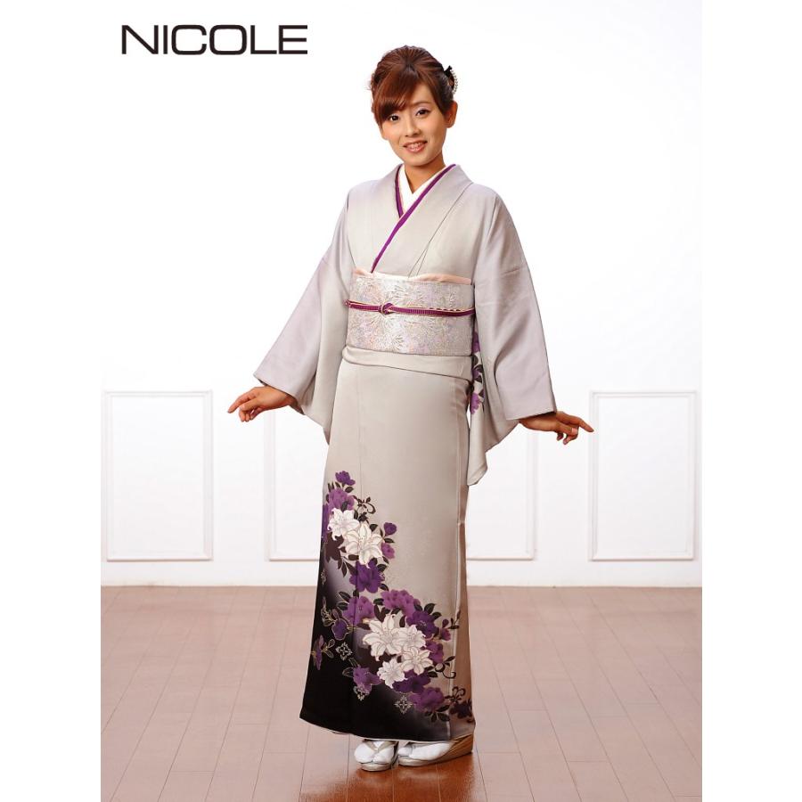 【逸品＊】秋草の訪問着　パールグレー　繻子　螺鈿　スモールサイズ　特価☆ 逸品＊】秋草の訪問着 パールグレー 繻子 螺鈿 スモールサイズ 特価