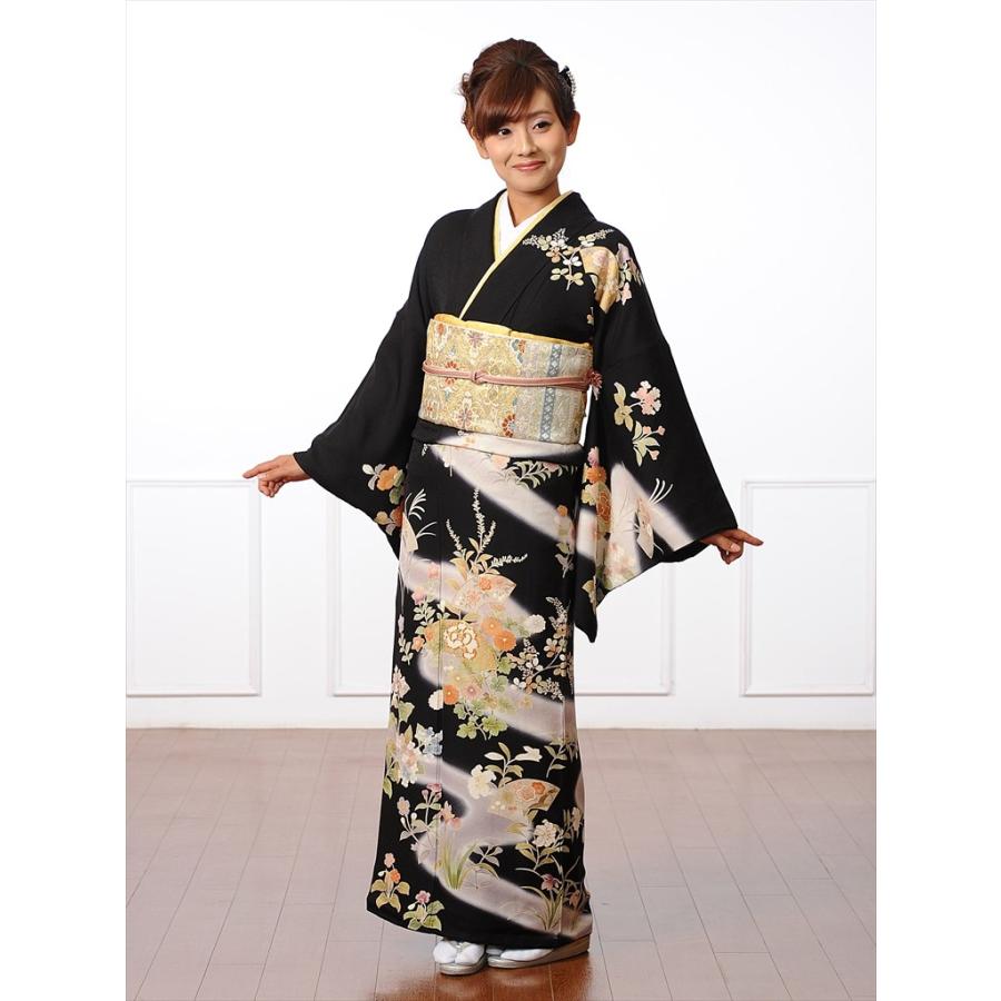 訪問着 レンタル フルセット8ad51 レンタル訪問着 着物レンタル 貸衣装 結婚式 お宮参り 入学式 黒地 正絹 扇面 季節草花 149cm 170cm 足袋 肌着プレゼント 8ad0051 宅配レンタル衣裳アイビス 通販 Yahoo ショッピング