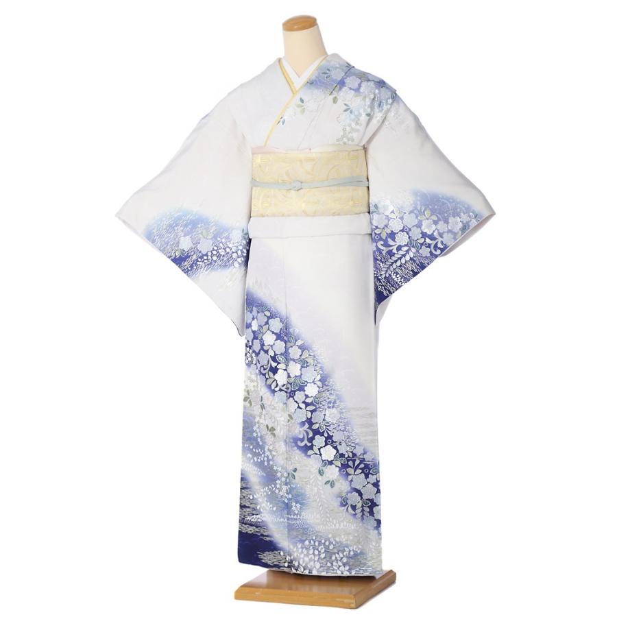 桂由美 Yumi Katsura 訪問着 白地 銀彩 草花文様 正絹 YUMI KATSURA