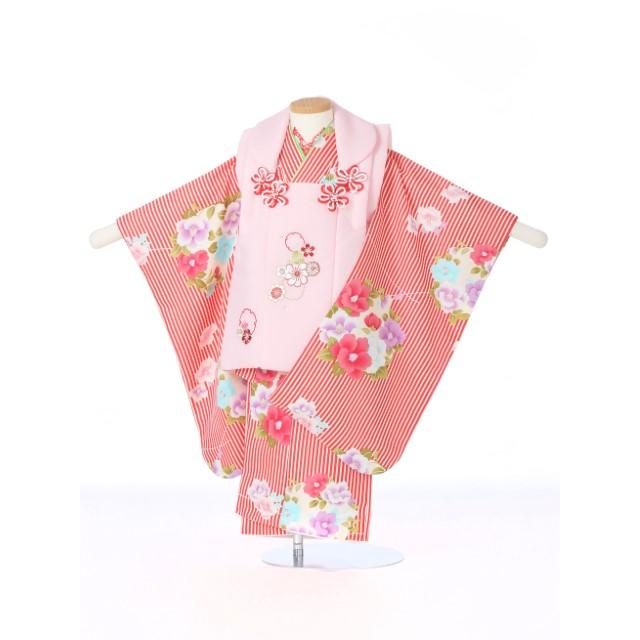 七五三レンタル 女児被布セットAP3126 女の子七五三 レンタル七五三 753レンタル 被布セット 三才 ３歳 ３才 女児 貸衣装 結婚式 赤白縞　ストライプ