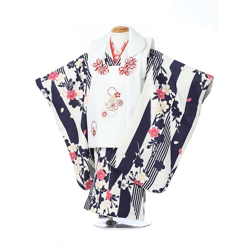 七五三レンタル 女児被布セットAP3142 女の子七五三 七五三 着物 3歳 レンタル七五三 753レンタル 被布セット 三才 ３歳 ３才 白黒 桜 白被布 レトロ 三歳女の子