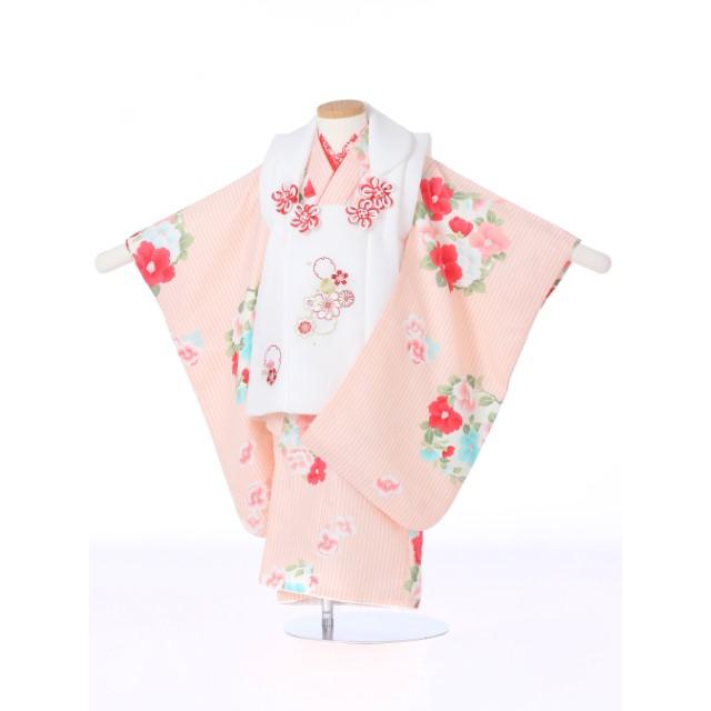 七五三レンタル 被布セットAP3148 女の子七五三 七五三 着物 3歳 レンタル七五三 753レンタル 三才 ３歳 ３才 女児 ピンク 牡丹 白被布 レトロモダン 三歳女の子