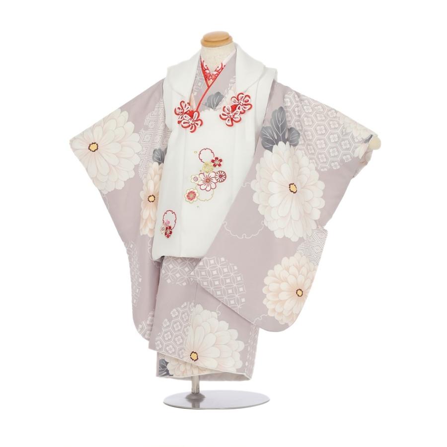 七五三レンタル 女児被布セットAP3162 女の子七五三 七五三 着物 3歳 レンタル七五三 753レンタル 三才 ３歳 ３才 グレー 菊 白被布 三歳女の子