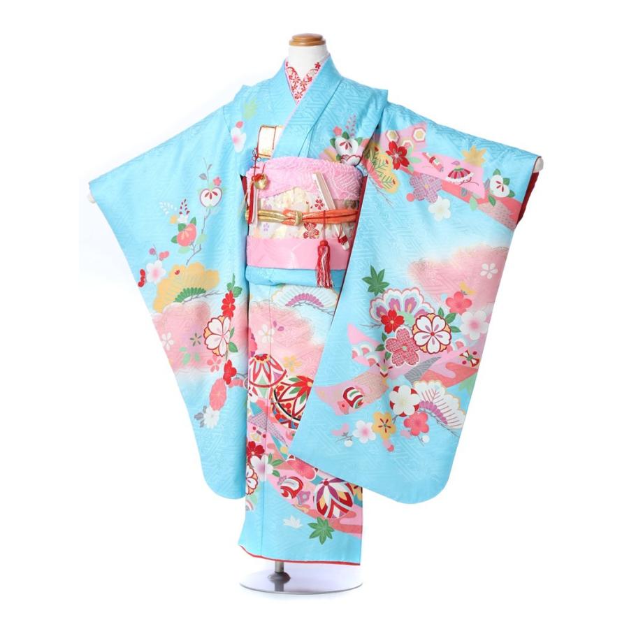 正絹 高級 七五三レンタル 七歳女児七五三AP7113 女の子七五三 レンタル七五三 753レンタル 水色 鞠 熨斗 七五三 ７歳 七歳 7歳女の子