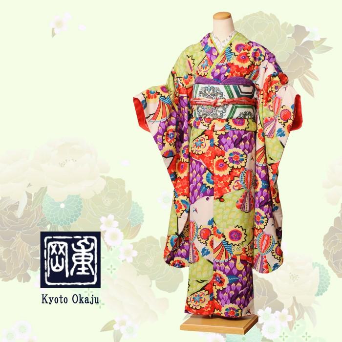 京都岡重 振袖レンタルフルセット8SACB-29 振袖 レンタル 限定 成人式 1月 貸衣装 振袖レンタル 着物レンタル レトロ アンティーク 鮮やか孔雀柄 150cm〜168cm