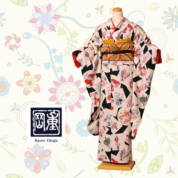 京都岡重 振袖レンタルフルセット8SACB-30 振袖 レンタル 成人式 1月 貸衣装 振袖レンタル 着物レンタル レトロ アンティーク 貴婦人 黒 150cm〜168cm位まで