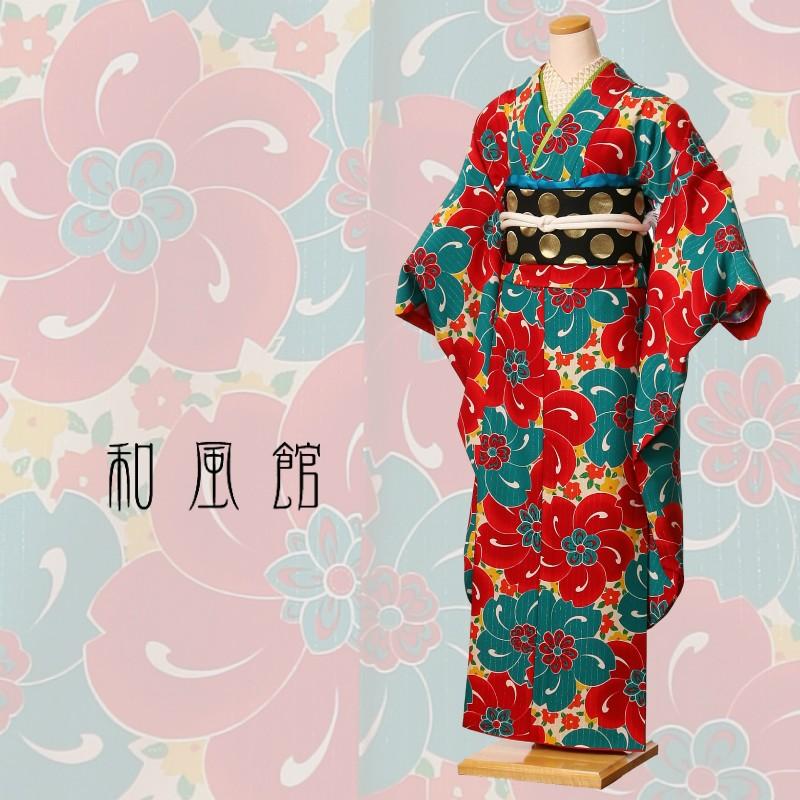 和風館 振袖レンタルフルセット8SACB-55 振袖 レンタル 成人式 1月 結納 結婚式 振袖レンタル ふりそで レトロ振袖 着物レンタル ねじり桜 150cm〜168cm位まで