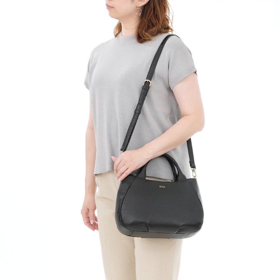 美品 イビサ ミニハンド&ショルダーバッグ2way シボ革 ブラック 日本製 
